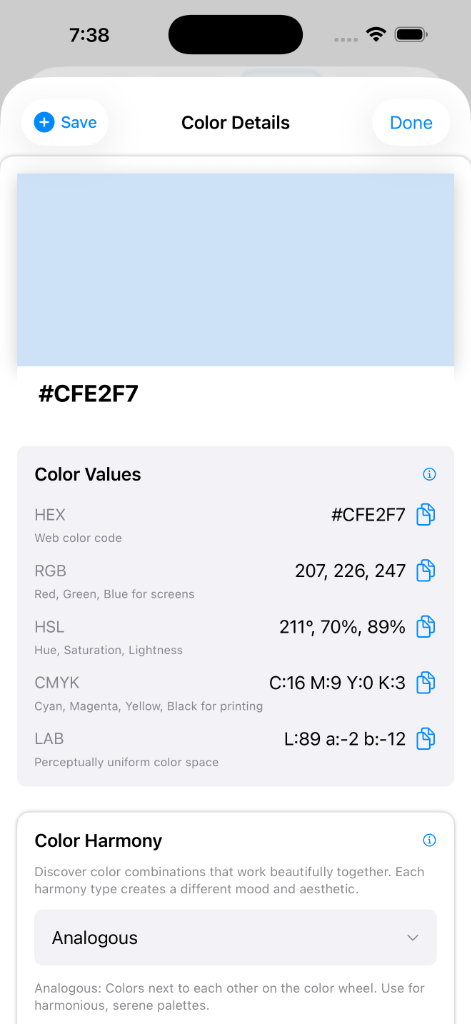 Color Details & Values